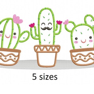 Disegno per ricamo a macchina con applicazione di cactus - File per ricamo a macchina di fiori - PES JEF HUS - Telaio 4x4 5x7 6x10 - Download immediato - Ricamo su asciugamano