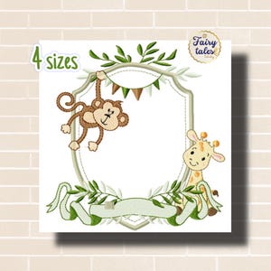 Cute Safari Frame 2 Embroidery Design - Baby Machine Embroidery File - PES JEF HUS - 4x4 5x7 6x10 - Instant Download - Nursery Embroidery