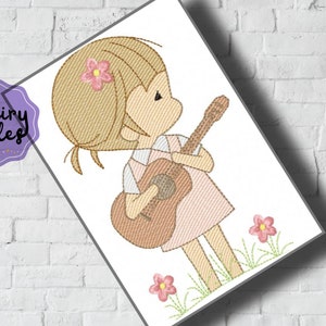 Girl Guitar embroidery design, girly embroidery design machine, baby embroidery pattern file instant download, Music embroidery design