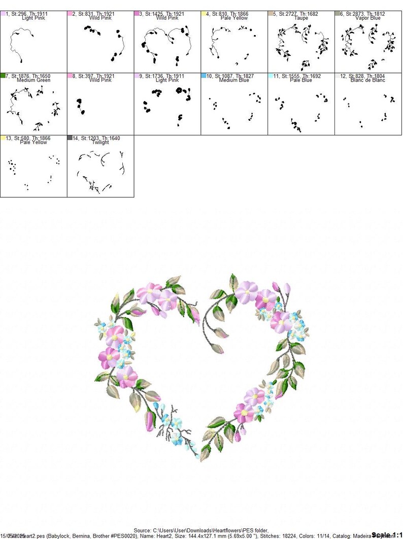 Cute Heart Embroidery Design - Flower Machine Embroidery File - PES JEF HUS - 4x4 5x7 hoop - Instant Download - Decor Embroidery Pattern image 3