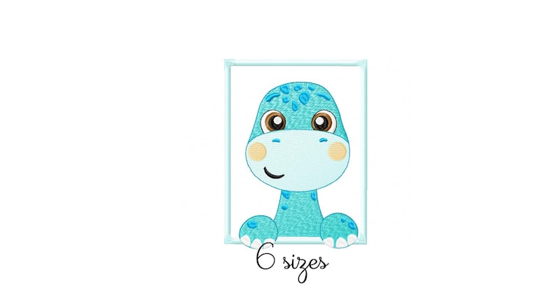 Dino Blue embroidery design, baby embroidery design machine,animals embroidery pattern, file instant download, newborn embroidery image 2