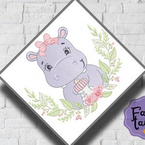 Hippo Puppy Girl embroidery design, baby embroidery design machine, animals embroidery pattern,file instant download. newborn embroidery
