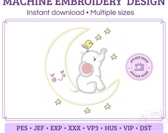 Moon and Elephant for babies embroidery designs baby embroidery design machine embroidery pattern file instant download cute baby applique