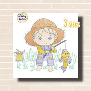 Fisherman Embroidery Design - Baby Boy Machine Embroidery File - PES JEF HUS - 4x4 5x7 6x10 hoop - Instant Download - Nursery Embroidery