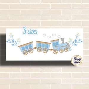 Schattig blauw treinborduurwerkontwerp - Babymachineborduurbestand - PES EXP VP3 - 4x4 5x7 borduurring - Direct downloaden - Kinderkamerborduurwerk