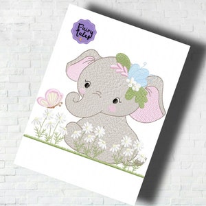 Elephant Flowers 2 Embroidery Design - Baby Machine Embroidery File - PES JEF HUS - 4x4 5x7 6x10 hoop - Instant Download - Animal Embroidery