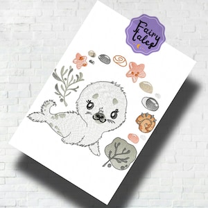 Baby Seal embroidery design, baby embroidery design, newborn machine embroidery pattern file instant download, sea embroidery design