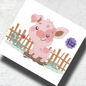 Pig Boy Farm Embroidery Design - Baby Machine Embroidery File - PES JEF HUS - 4x4 5x7 6x10 hoop - Instant Download - Nursery Embroidery