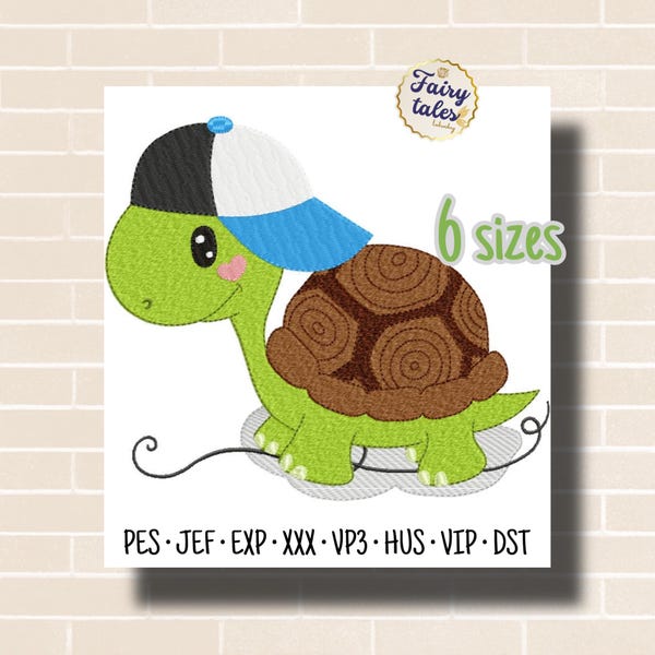 Borduurpatroon Schildpadjongen - Borduurpatroon voor baby's - PES JEF HUS - 4x4 5x7 6x10 borduurring - Direct downloaden - Borduurpatroon met dieren