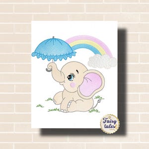Elephant Umbrella Rainbow Embroidery Design -Baby Machine Embroidery File - PES JEF HUS - 4x4 5x7 6x10 -Instant Download -Nursery Embroidery