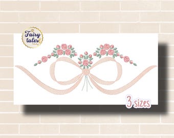 Bow Embroidery Design - Flower Machine Embroidery File - PES JEF HUS - 4x4 5x7 6x10 hoop - Instant Download - Towel Embroidery- Frame Design