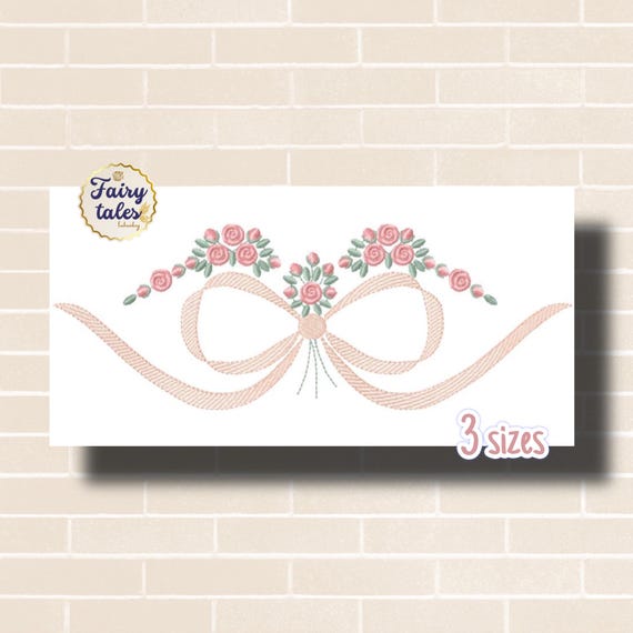 Bow Embroidery Design - Flower Machine Embroidery File - PES JEF HUS - 4x4 5x7 6x10 hoop - Instant Download - Towel Embroidery- Frame Design