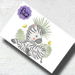 Zebra Plant Embroidery Design - Baby Machine Embroidery File - PES JEF HUS - 4x4 5x7 6x10 hoop - Instant Download - Nursery Embroidery