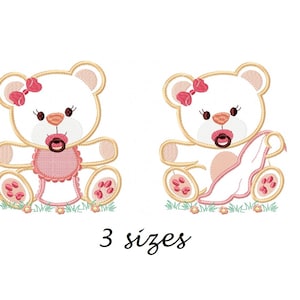 Baby Bear Girl Embroidery Design - Baby Machine Embroidery File - PES JEF HUS - 4x4 5x7 6x10 hoop - Instant Download - Nursery Embroidery