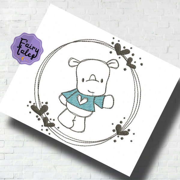Cute Hippo Frame embroidery designs, baby embroidery design machine, Dinosaur embroidery pattern, file instant download, Newborn embroidery