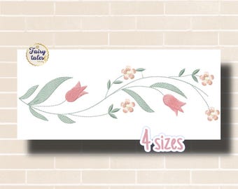 Tulip Branch Embroidery Design - Flower Machine Embroidery File - PES XXX HUS - 4x4 5x7 6x10 hoop - Instant Download - Towel Embroidery