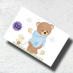 Bear Duck Cute embroidery design, boy embroidery design machine, baby embroidery pattern, file instant download, newborn embroidery design