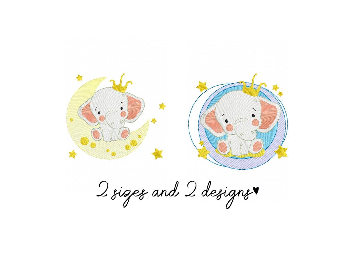 Elephant Moon and Stars Embroidery Designs Baby Embroidery Etsy