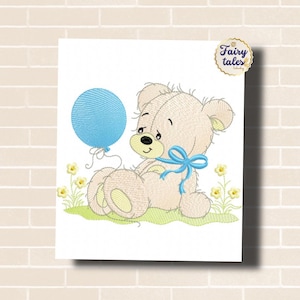 Bear Boy Heart Balloon Embroidery Design - Baby Machine Embroidery File - PES JEF HUS - 4x4 5x7 6x10 - Instant Download - Nursery Embroidery