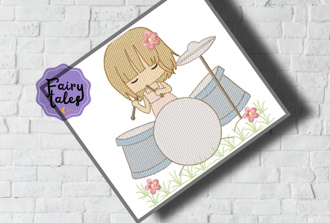 Girl Drum Embroidery Design Girly Embroidery Design Machine Etsy