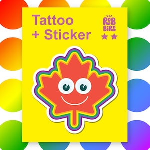 Paquet de 2 autocollants scintillants et tatouage Canadian Rainbow Pride de Maple Leaf