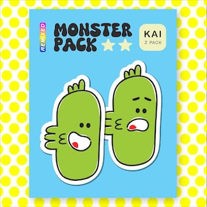 Gill-Man, émotions de créatures (anxiété et joie), lot de 2 autocollants amitié partageable - Monster Pack « KAI »