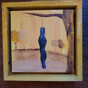 Hidden Witches original painting. Acrylic on 4x4 canvas in painted 5x5 wood frame. One of a kind witch art. Shipping FREE