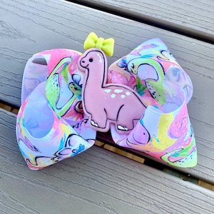 Dinosaur Hair Bow: Grosgrain Ribbon, Handmade Resin Center