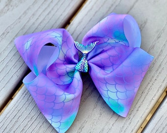 Mermaid Tail Hair Bow: Grosgrain Ribbon Alligator Clip