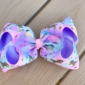 Unicorn Hair Bow: Hologram Grosgrain Ribbon, Resin Center
