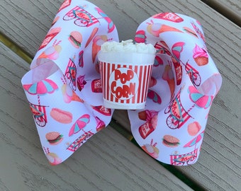 Popcorn Hair Bow: Snack Theme Grosgrain Ribbon Hair Clip