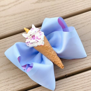 Unicorn ice cream bow, ice cream cone hair bow, unicorn birthday bow, unicorn gift for girl