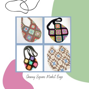 4 in 1 - Granny Square Market Bags - Crochet Pattern - See details for patterns included.