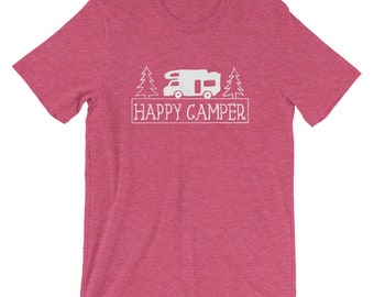 Happy Camper grafisch T-shirt, uniseks camperkampeershirt