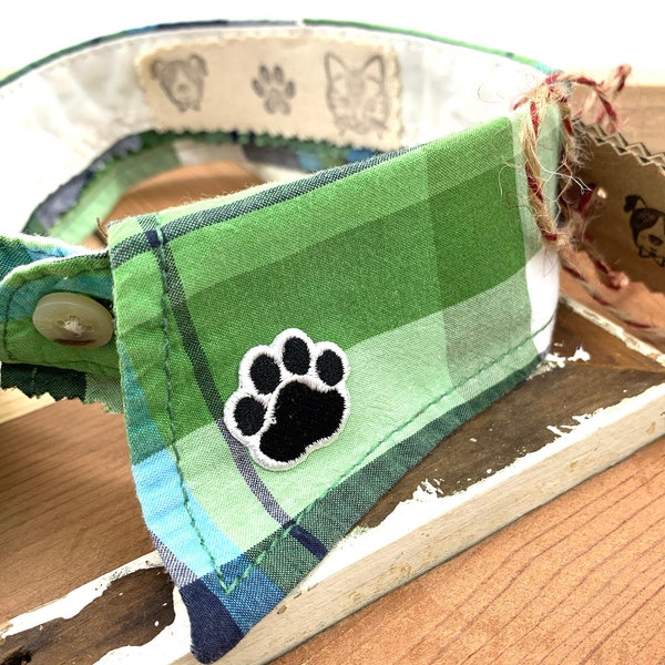 Green Checkered Upcycled Shirt Collar | Dog Collar | Pet Accessory| Shirt Collar for Pets