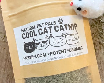 Hierba gatera orgánica para gatos: artesanal, potente, 1.5 oz más ratón de juguete