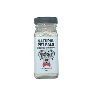Natural Pet Pals Vegan Dry Dog Shampoo: Handcrafted Scent Free Pet Refresher (4oz)