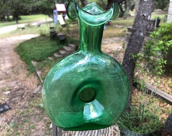 Vintage Green Glass Donut Hole Vase/Bottle/Antique
