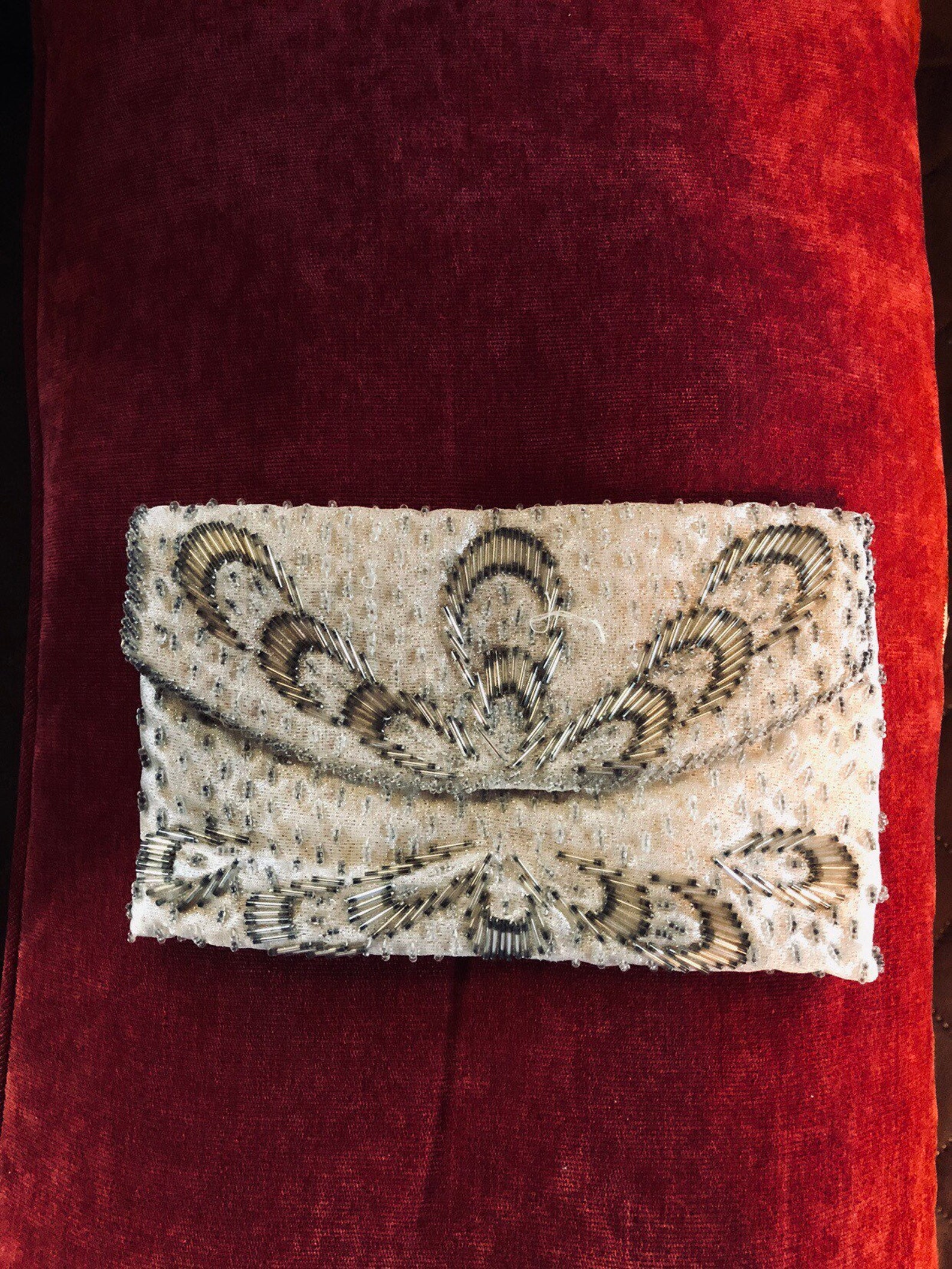 Vintage Beaded Clutch by with Silver and Clear Beads Etsy