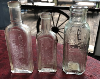 Three Antique Bottles/Embossed/Flavoring Extract Bottles/Collectible Bottles
