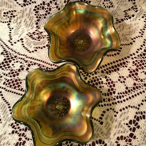 Vintage Northwood Green Carnival Glass Bowls