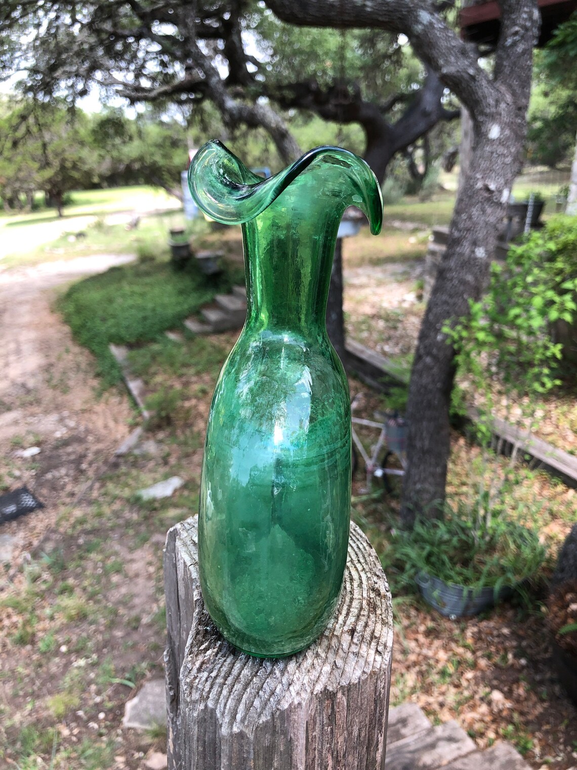 Vintage Green Glass Donut Hole Vase/bottle/antique Etsy