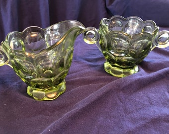 Grüne Heisey gepresstglaszucker und Cremcream Whirlpool Design/Vintage/Antique