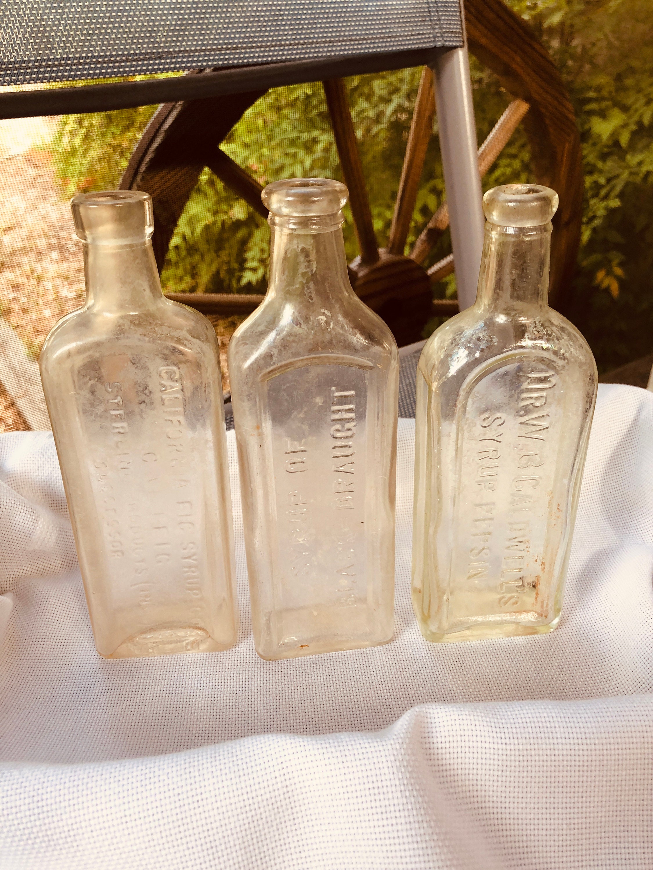 Three Antique Apothecary/medicine Bottles/embossed Bottles/pharmacy