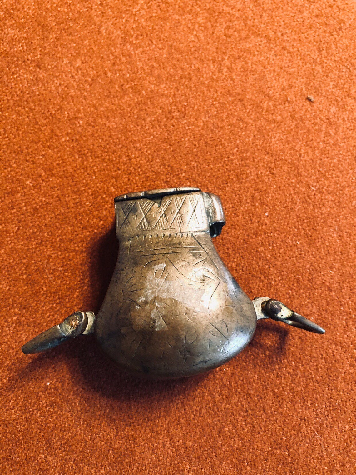 Antique Chinese Ink Pot Brass With Lid/lidded Inkwell Ink Well