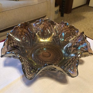Fenton Geometric Iridescent Rainbow Carnival Glass Bowl
