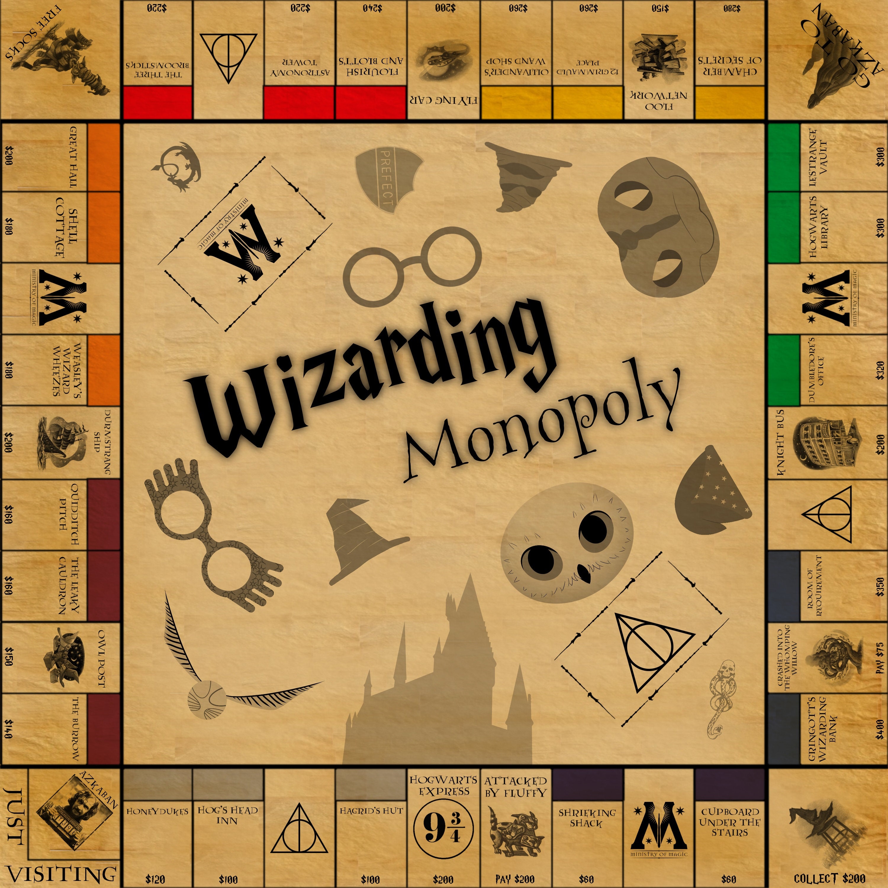 Wizard Monopoly with Cards and Money printable digital download For Monopoly Chance Cards Template