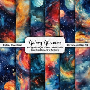 Galaxy aquarel digitaal papier, donkere hemelachtergrond, melkwegtexturen, junkjournaal, kosmisch, kosmos, sterrenhemel nacht, plakboek, JPG G01