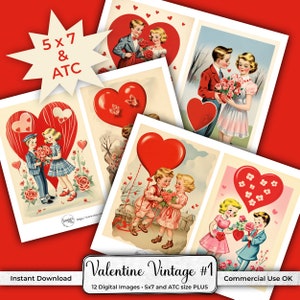 Valentines Day Junk Journal ATC Printable Cards, Bookmarks, 5x7 Pages, Vintage Love Romance ATC Scrapbook Supply, Instant Download VV01