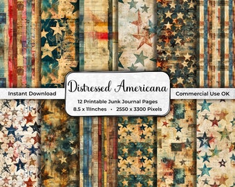 Fourth of July Junk Journal Printable Paper, Vintage Stars and Stripes Repeating Pattern, Blue and Red Americana, Commercial Use JPEG SS01